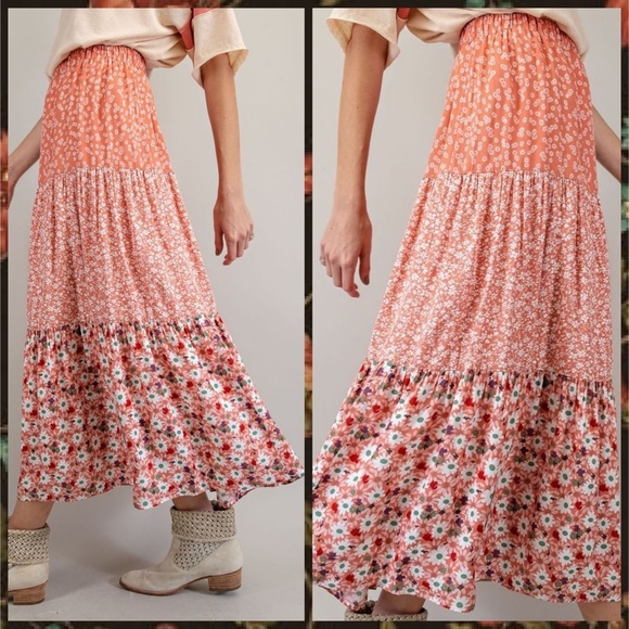 EASEL Mixed Floral Print Midi or Maxi Cottagecore Tiered Prairie Skirt W/Lining - Picture 5 of 16